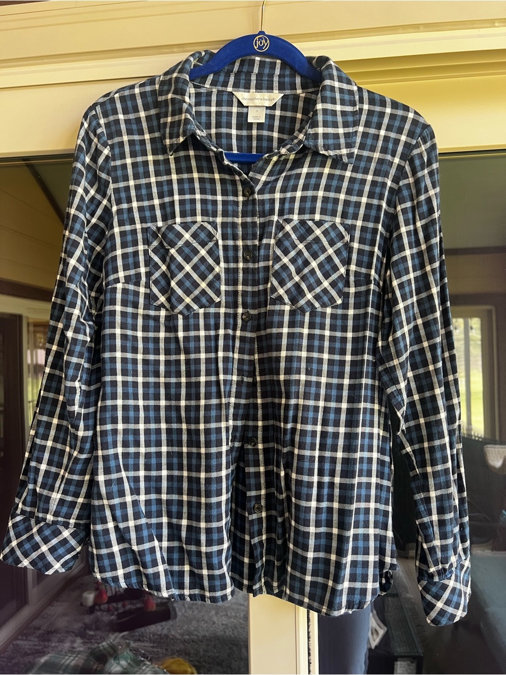 Women’s Blue Plaid Button-Up Shirt